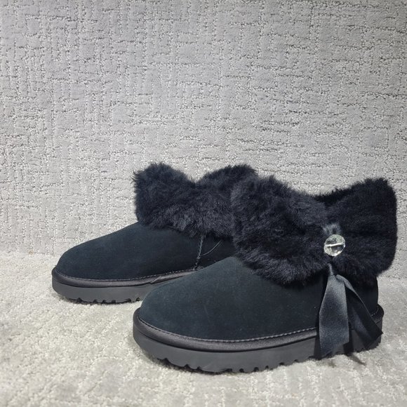 Ugg Bailey Bling Womens Size 5 Black Suede Ankle Fur Trim Snow Boots 1106909 NEW - Picture 5 of 10